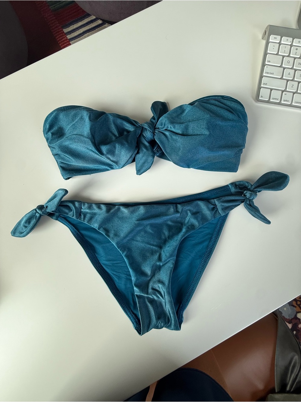 Zimmermann Teal Bandeau Bikini Set with Tie Details